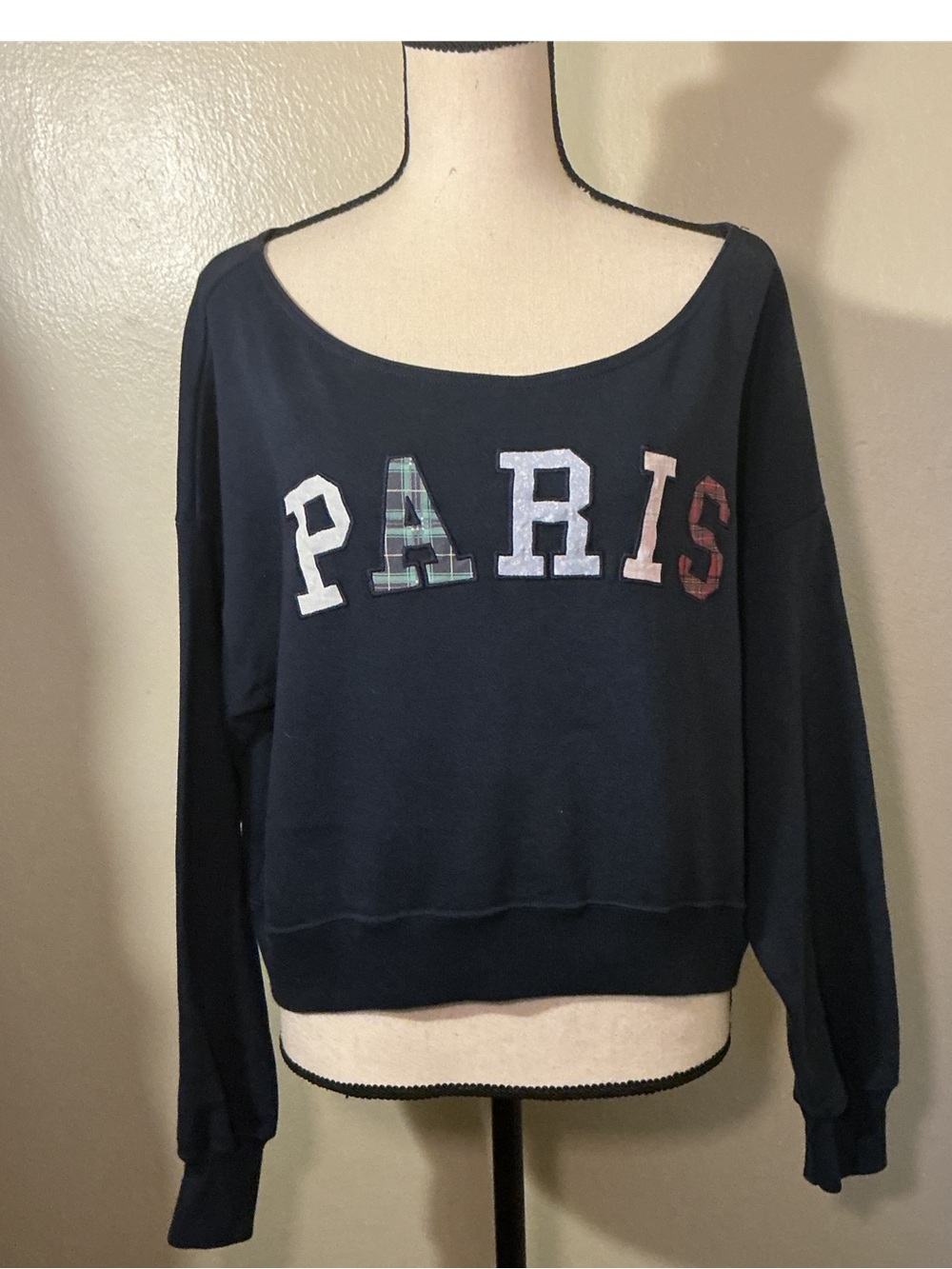 Hollister Co. Women’s Paris Cropped Sweatshirt – Navy Blue – Size Small